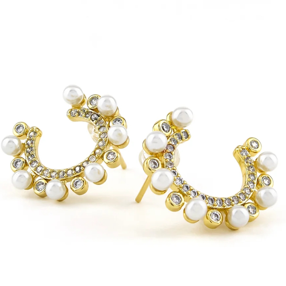 Gold and Pearl Studded Hoop Earrings